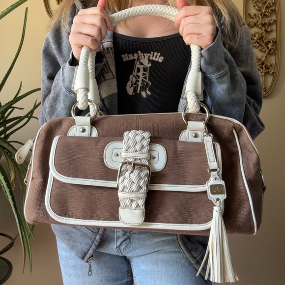Rafe Brown and White Shoulder Bag with Silver Hardware - Picture 3 of 10